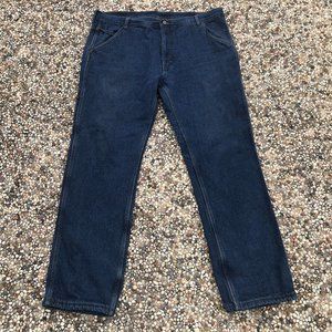 Key Fleece Lined Denim Carpenter Jeans Workwear Flat Front Blue Men's Size 40x34